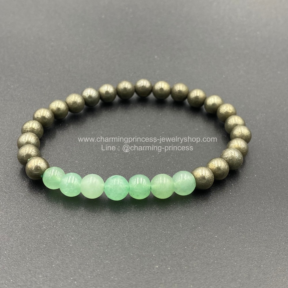 Pyrite and Aventurine 6 mm ไพไรต์ และ อะเวนจูรีน