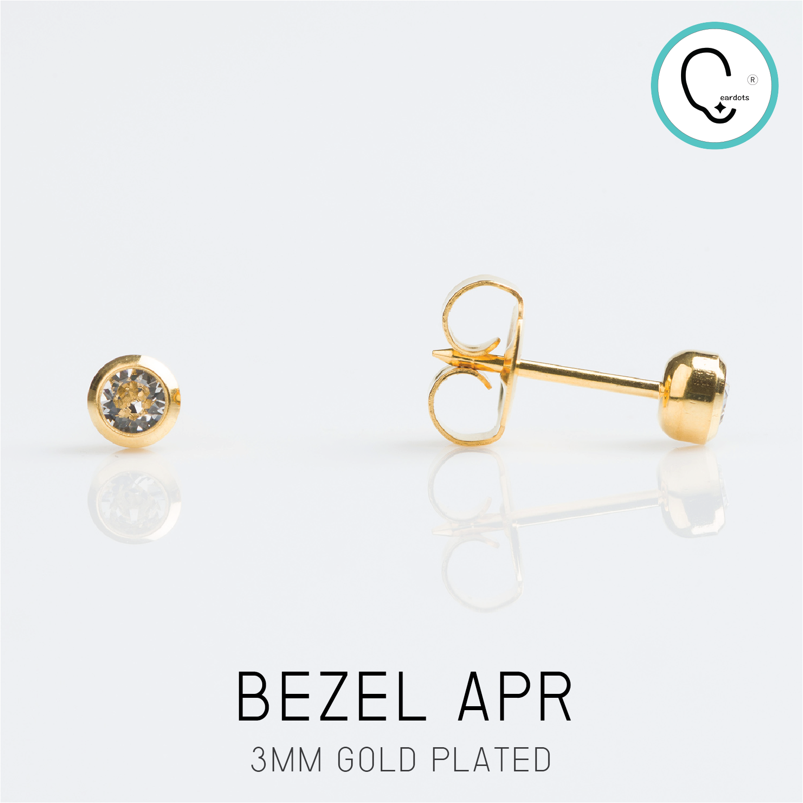(ส่งฟรี แถมฟรีแป้นหมุดตัน)ต่างหูสำหรับผิวแพ้ง่าย bezel 3mm ก้านสีทอง สแตนเลสเกรดการแพทย์ ปลอดภัย 100%_STD011
