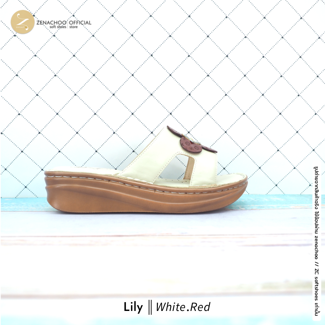 ทรงปกติ เปลี่ยนไซส์ได้-ไม่รับคืน Zenachoo รองเท้าสุขภาพ หนังแท้ทั้งคู่ รุ่น Lily สูง 1.5 นิ้ว หน้าสวม รับประกันความนุ่มสบาย