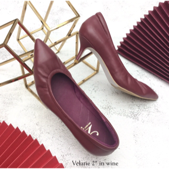 ทรงปกติ เปลี่ยนไซส์ได้-ไม่รับคืน รุ่นขายดี Zenachoo Velarie2 สูง 2 นิ้ว สี Wine รองเท้าหนังแกะแท้ หัวแหลมหน้ากว้าง