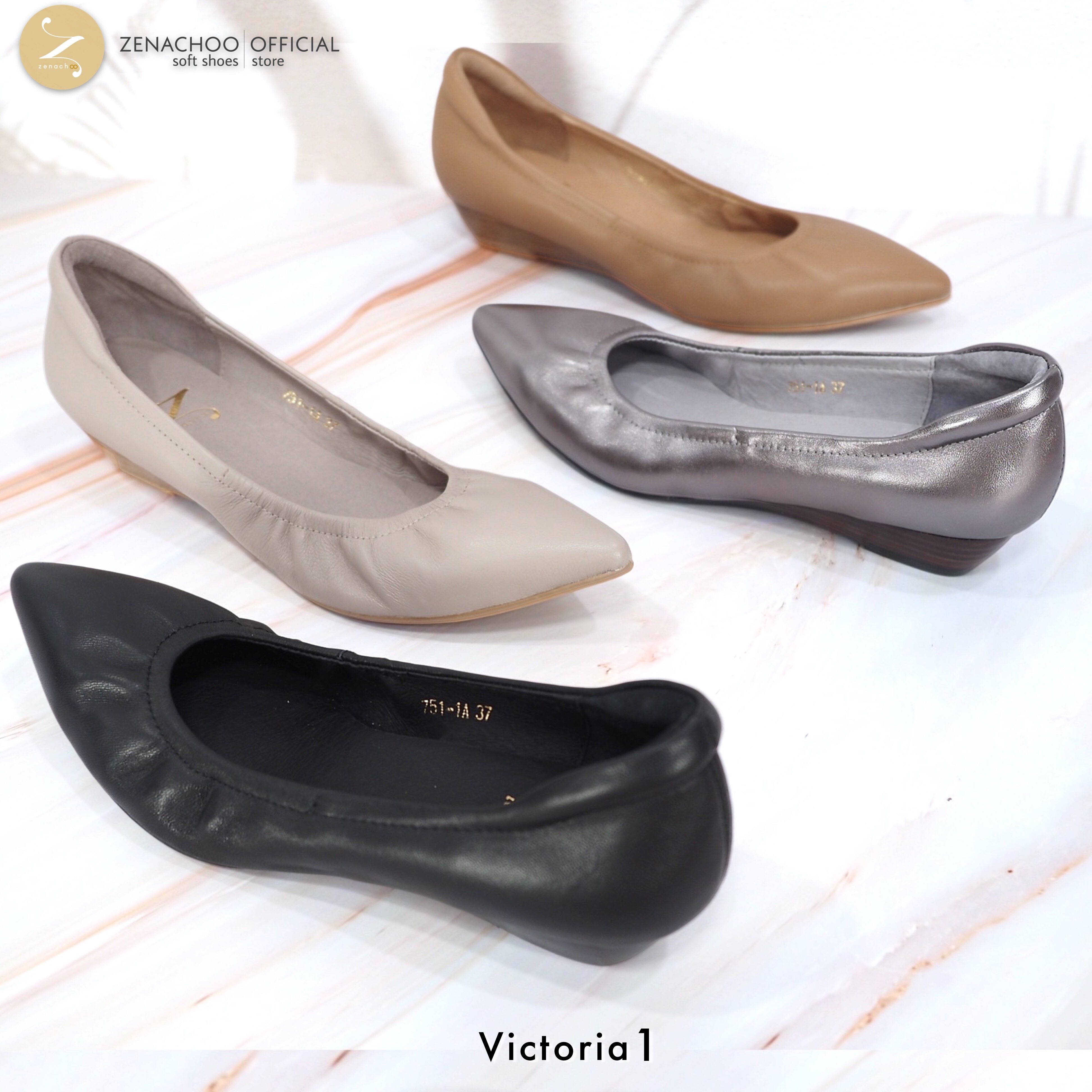 ทรงปกติ เปลี่ยนไซส์ได้-ไม่รับคืน Zenachoo Victoria1 สูง 1 นิ้ว ส้นเตารีด รองเท้าหนังแกะแท้ ทรงสวยมาก