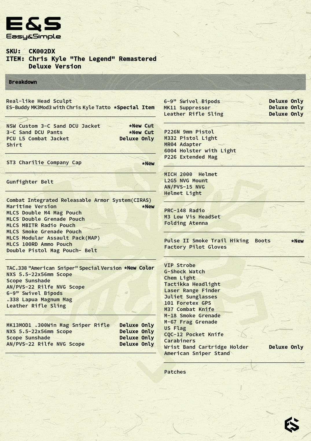 BlackOpsToys X Easy&Simple ES CK002DX Chris Kyle "The Legend" Remastered (Deluxe Version)