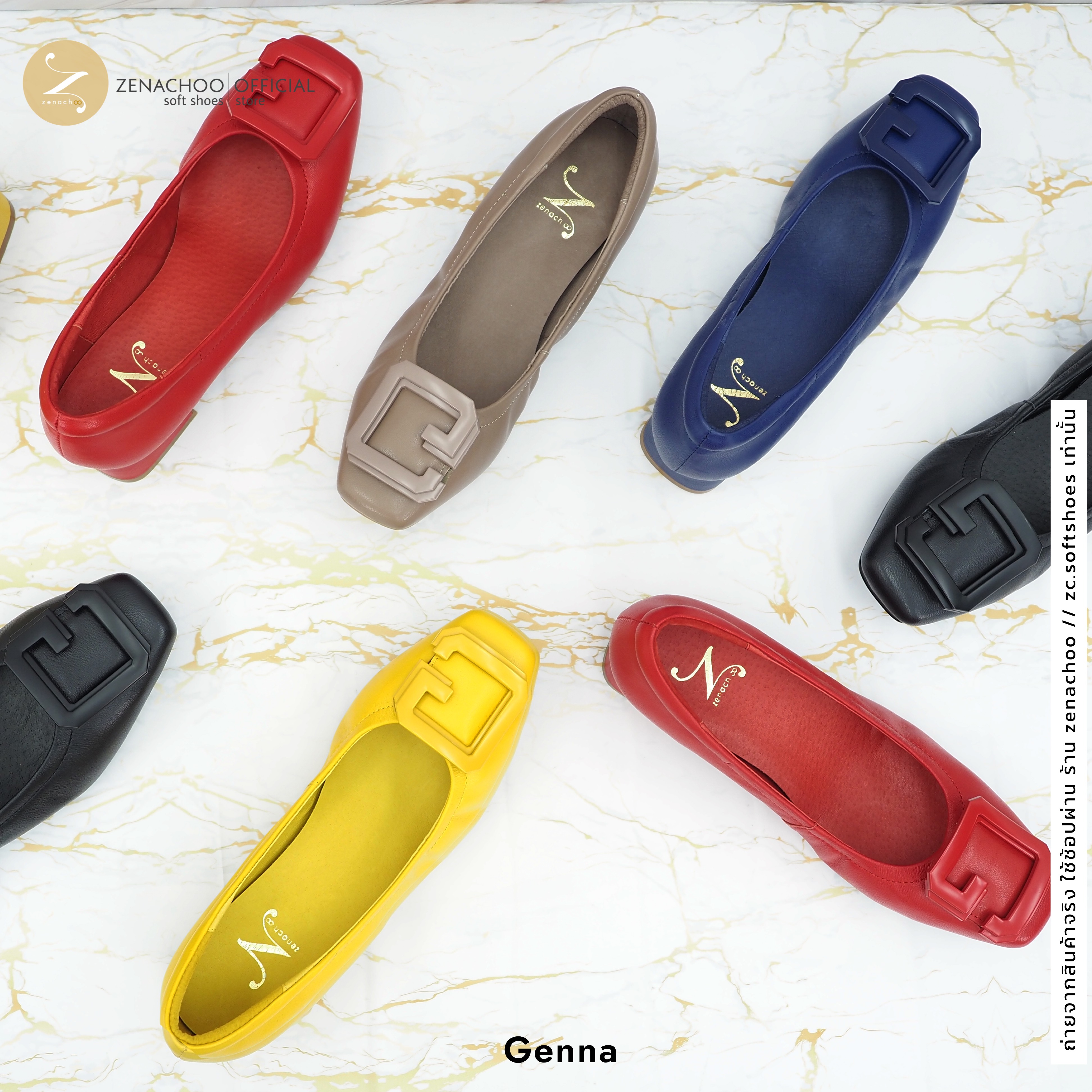 ทรงปกติ:เปลี่ยนไซส์ได้-ไม่รับคืน Zenachoo รุ่น Genna สูง 1 นิ้ว รองเท้าหนังแกะแท้ หนังนิ่ม พื้นนุ่ม