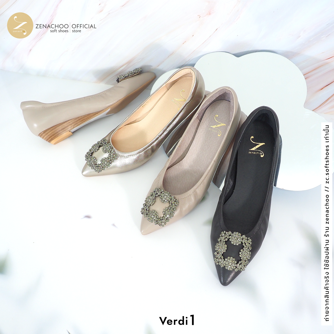 ทรงปกติ เปลี่ยนไซส์ได้-ไม่รับคืน Zenachoo รุ่น Verdi1 สูง 1นิ้ว รองเท้าหนังแกะแท้ หนังนิ่ม พื้นนุ่ม