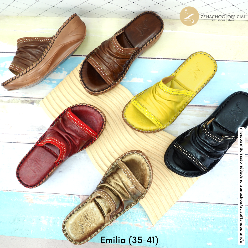 ทรงปกติ เปลี่ยนไซส์ได้-ไม่รับคืน Zenachoo รองเท้าสุขภาพ รุ่น Emilia สูง 2 นิ้วหนังแท้ รุ่นขายดี