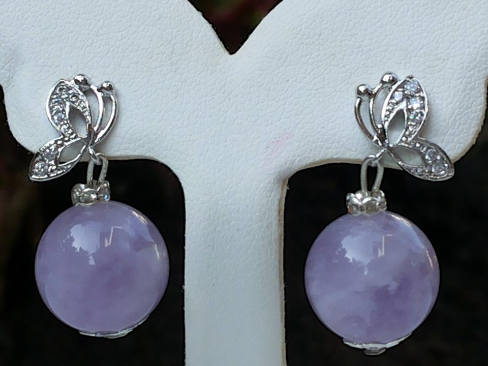 ต่างหู อะเมทิสต์ Amythyst ขนาด 14 มิล ตัวเรือนเงิน 92.5 เพชร cz