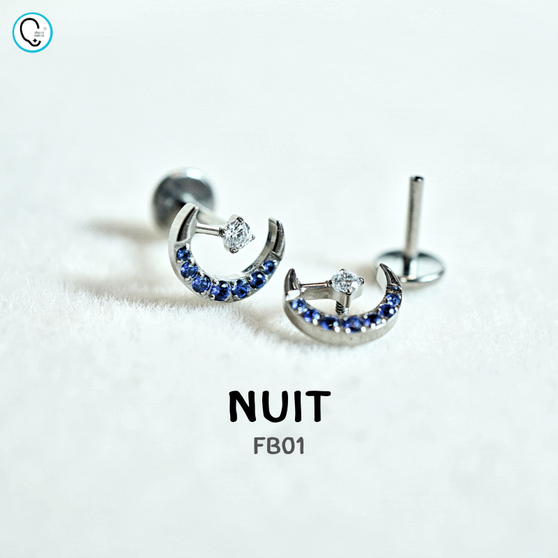 ต่างหูไทเทเนียม 100% แป้นแบนขันน็อต สำหรับผิวแพ้ง่าย ใส่สบายเรียบหลังหู รหัส FB (ราคา/ข้าง)