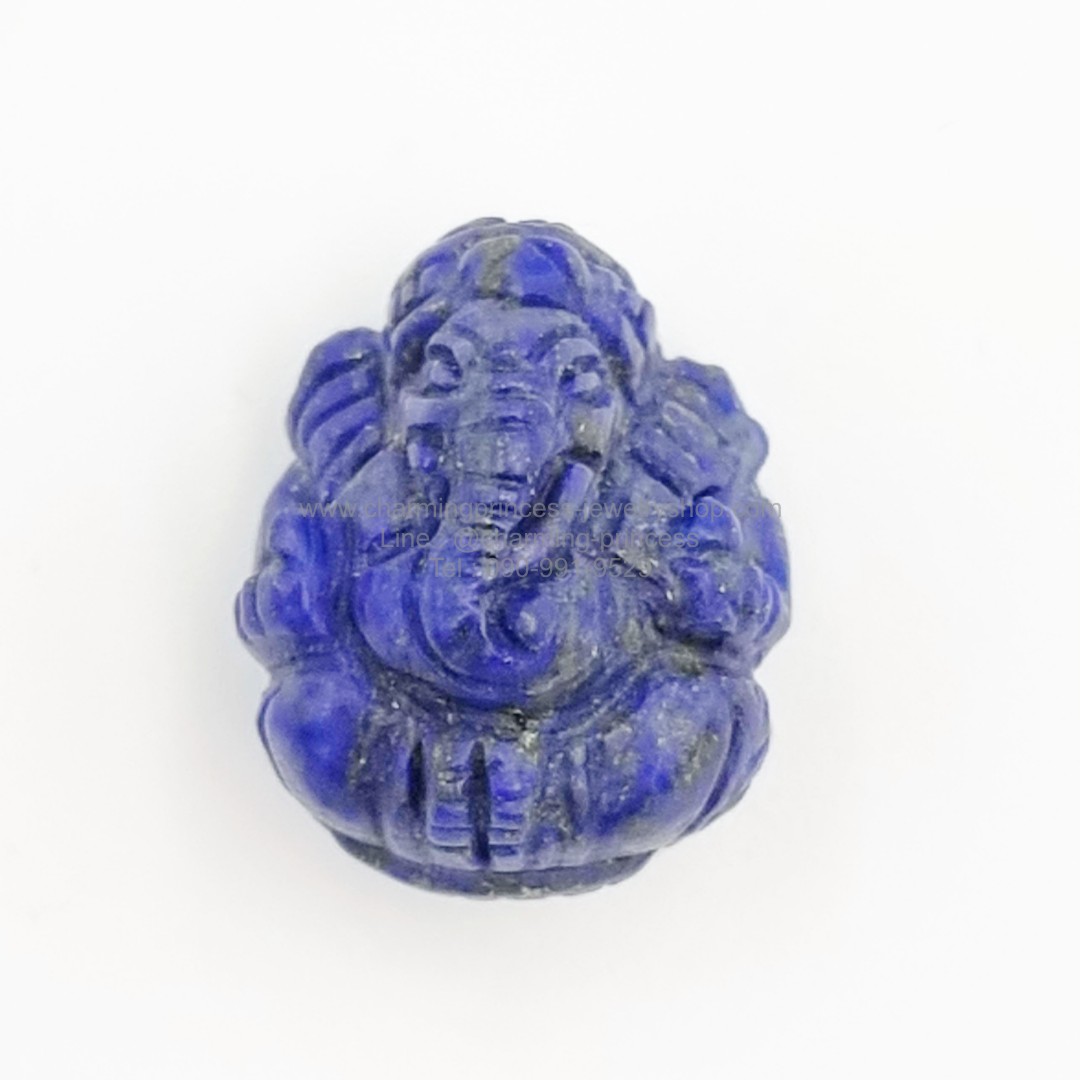 หินสีน้ําเงิน ลาพิส ลาซูลี แกะรูปพระพิฆเนศ มีรูสำหรับร้อยสร้อยข้อมือ ขนาด 19x16 mm