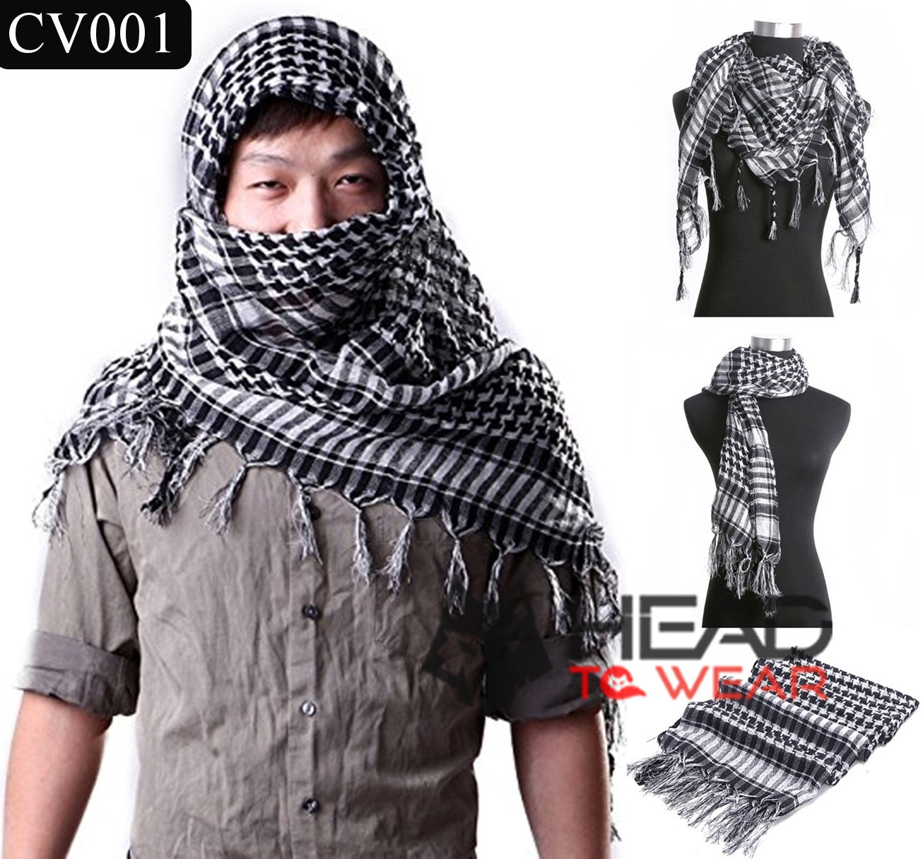ผ้าพันคอชีมัค Shemash (เนื้อผ้า Viscose) : สีขาว-ดำ CV001