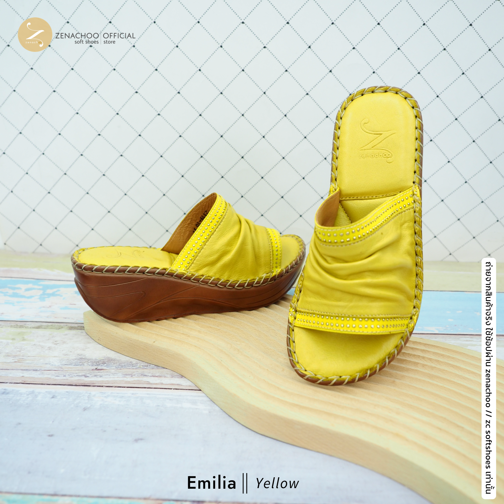 ทรงปกติ เปลี่ยนไซส์ได้ ไม่รับคืน Zenachoo รองเท้าสุขภาพ รุ่น Emilia สูง 2 นิ้วหนังแท้ รุ่นขายดี