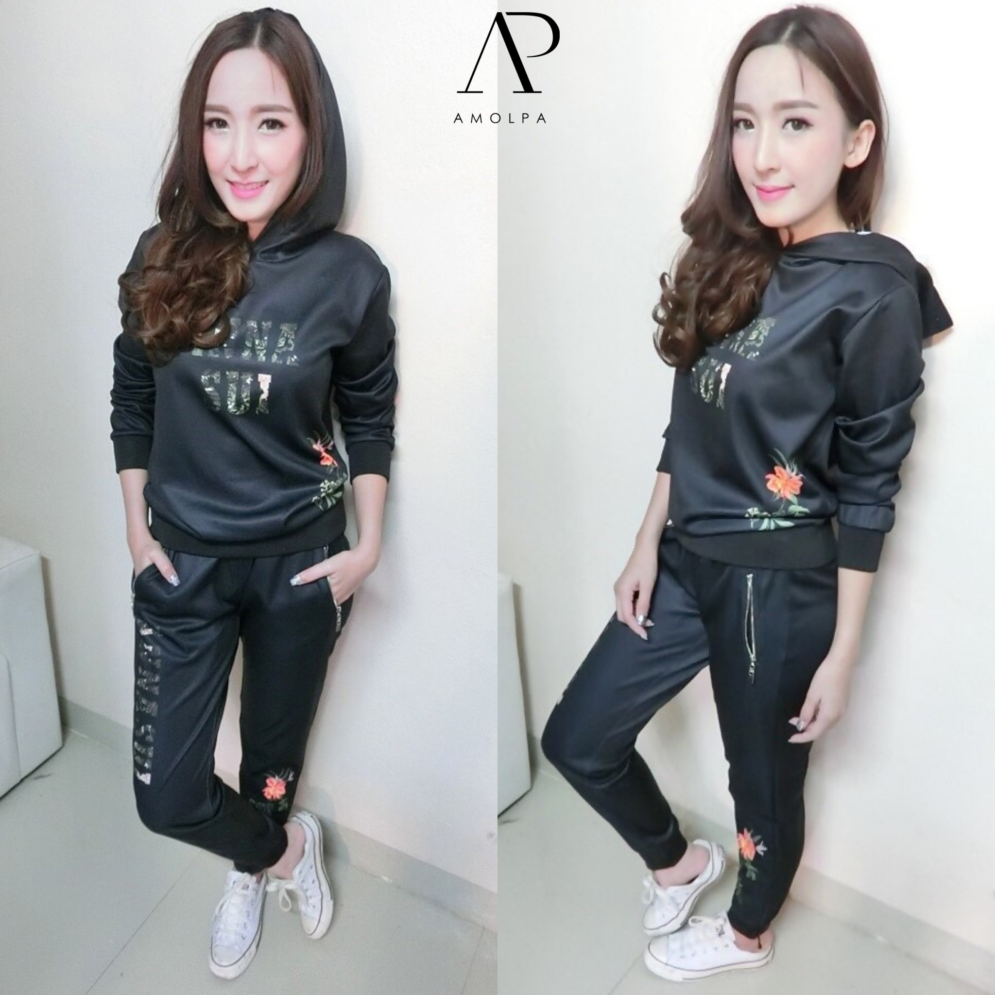 พร้อมส่ง !!! เสื้อมีฮู๊ด+กางเกง สีดำ แบรนด์ ANNA SUI งานดีมาก ของมีจำนวนจำกัด รีบสั่งเลยจ้า