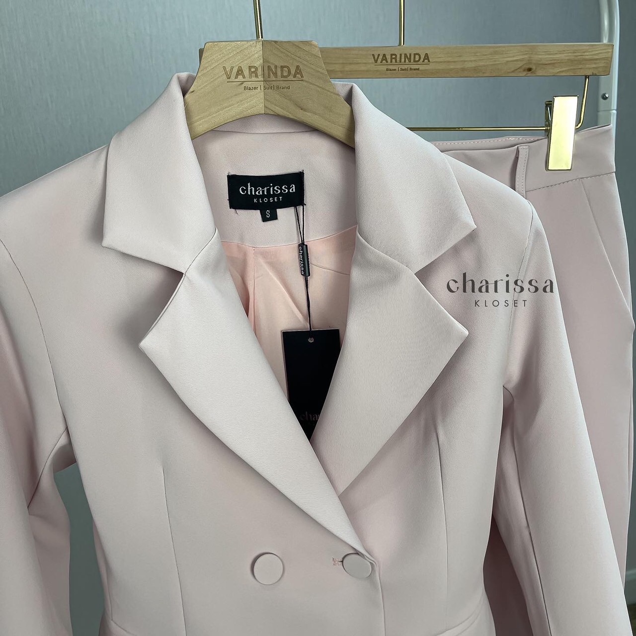 ชุดสูทผู้หญิง เซตสูทขายาวผู้หญิง ชุดสูทสีชมพูพาสเทล