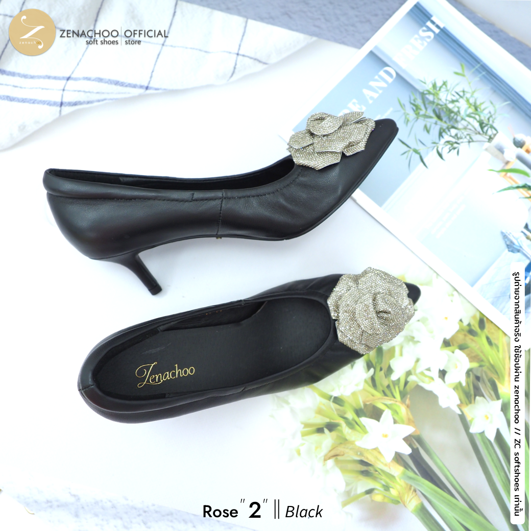 ทรงหัวแหลมที่ใส่สบายที่สุดทรงปกติ เปลี่ยนไซส์ได้-ไม่รับคืน Zenachoo Rose สูง 2&3นิ้ว รองเท้าหนังแกะแท้ ใส่สบายมาก