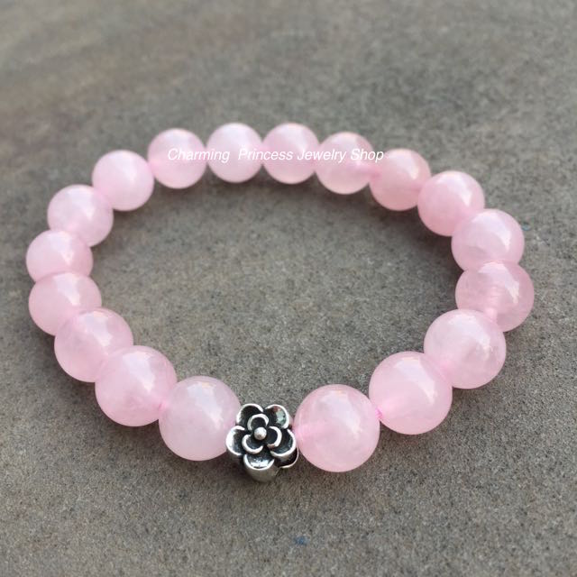 Rose Quartz โรสควอตซ์ 10 มม หินแห่งความเมตตา นำความรักมาให้ ประดับกุหลาบเงินแท้