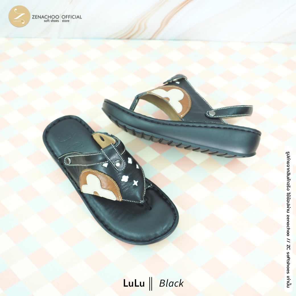 ทรงปกติ เปลี่ยนไซส์ได้-ไม่รับคืน Zenachoo รองเท้าสุขภาพ หนังแท้ทั้งคู่ รุ่น LuLu สูง 1.5 นิ้ว ปรับสายได้ รับประกันความนุ่มสบาย