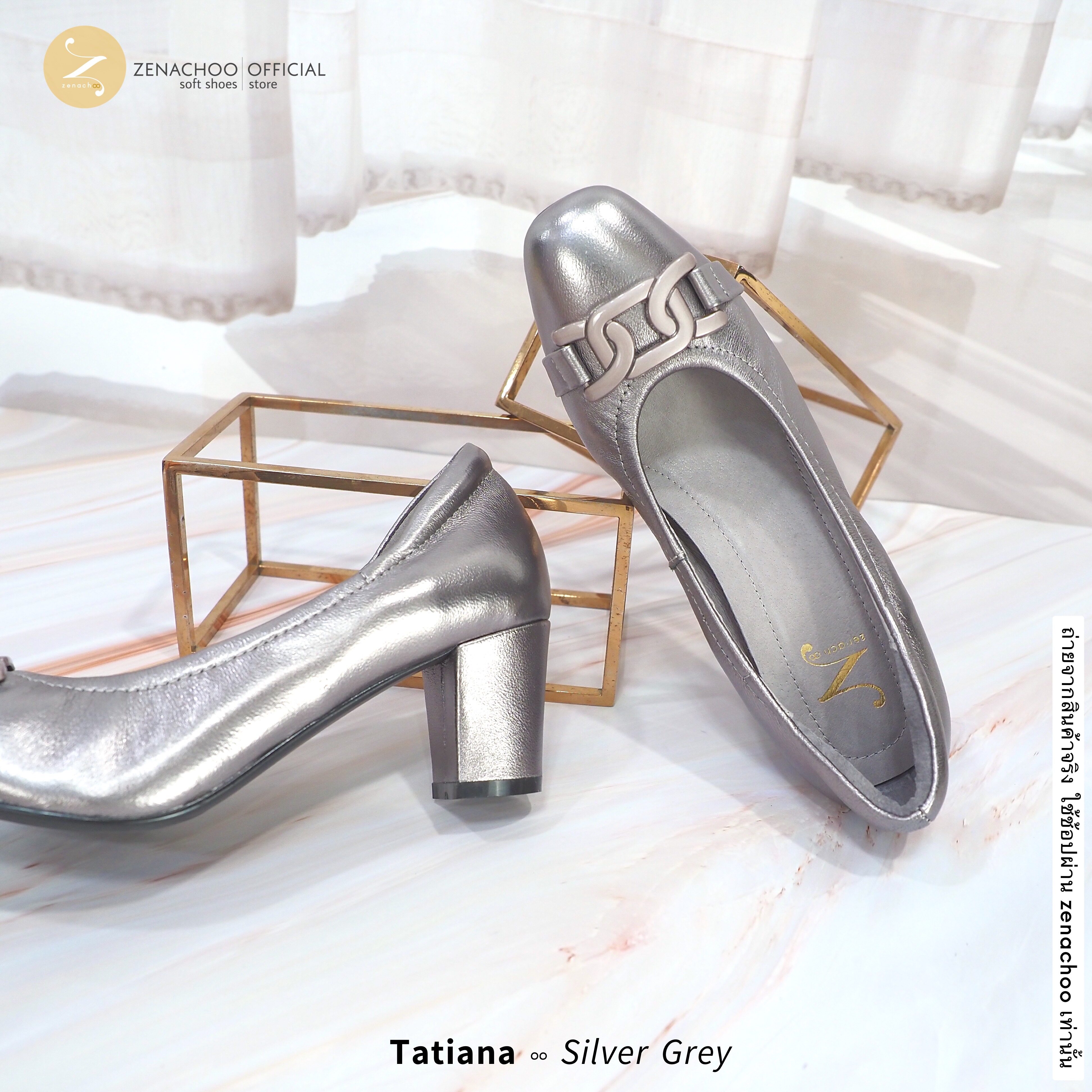 ทรงปกติ เปลี่ยนไซส์ได้-ไม่รับคืน Zenachoo รุ่น Tatiana สูง2นิ้ว หนังแกะแท้ ทรงสวยมาก