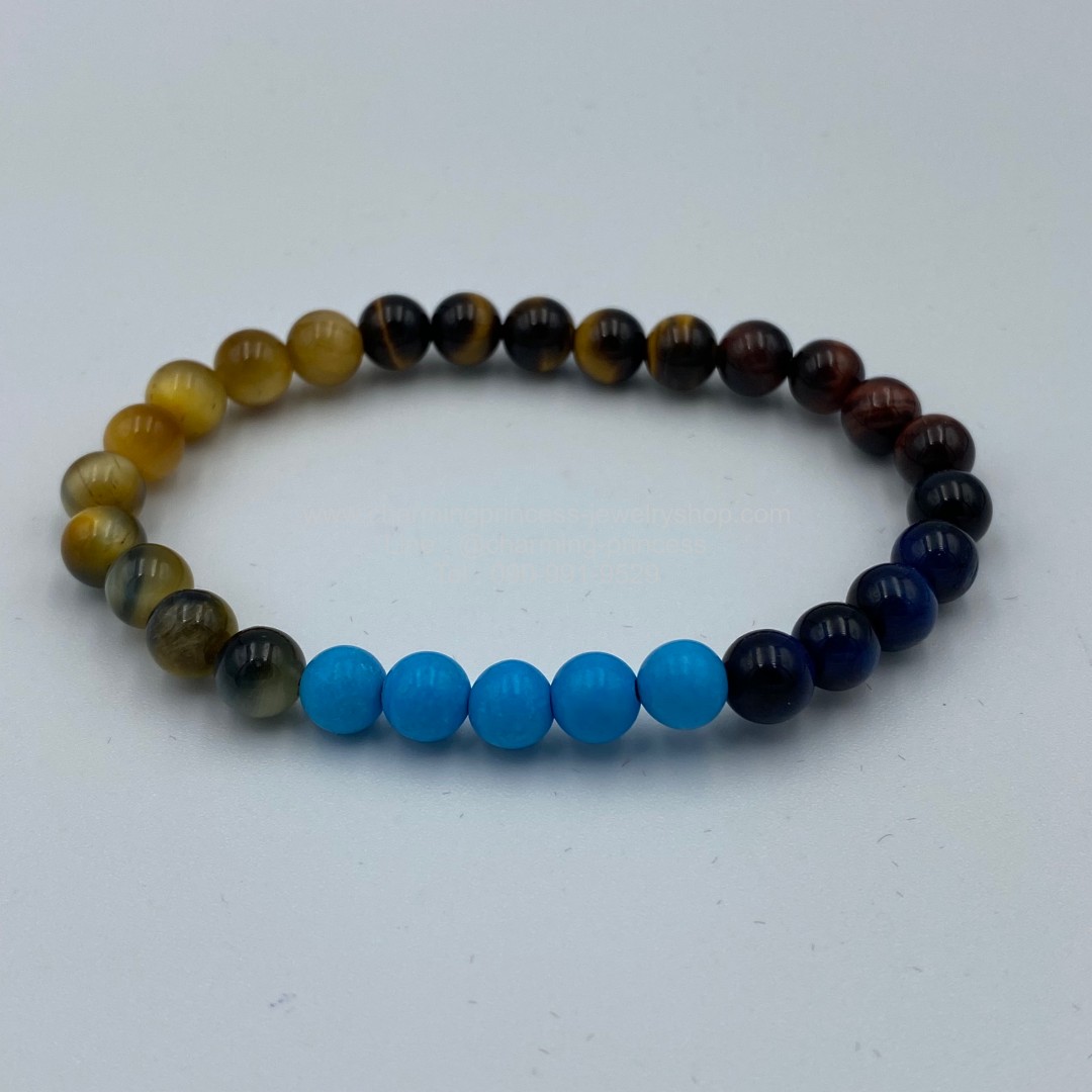 5 พยัคฆราช Tiger Eye Multi Colors หินตาเสือครบทุกสี 6 มม เพิ่มพิเศษ Turquoise Iran เสริมพลังอำนาจบารมีทั้งชาย และหญิง ช่วยให้สติปัญญาดี และมีความสามารถเหนือผู้อื่น แคล้วคลาดปลอดภัย และมีชัยชนะเหนือศัตรู