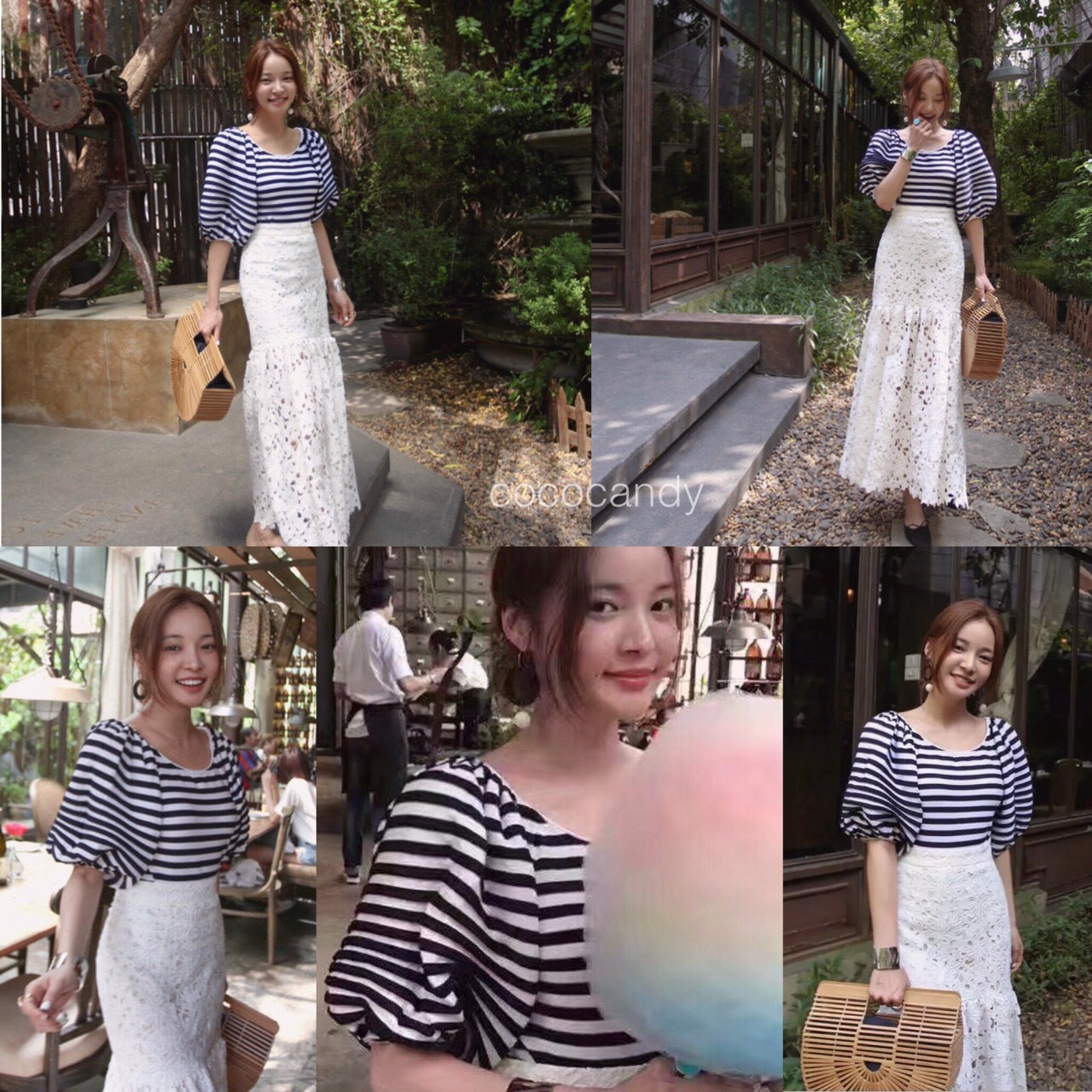 เสื้อไหมพรมแขนพอง ลายริ้ว