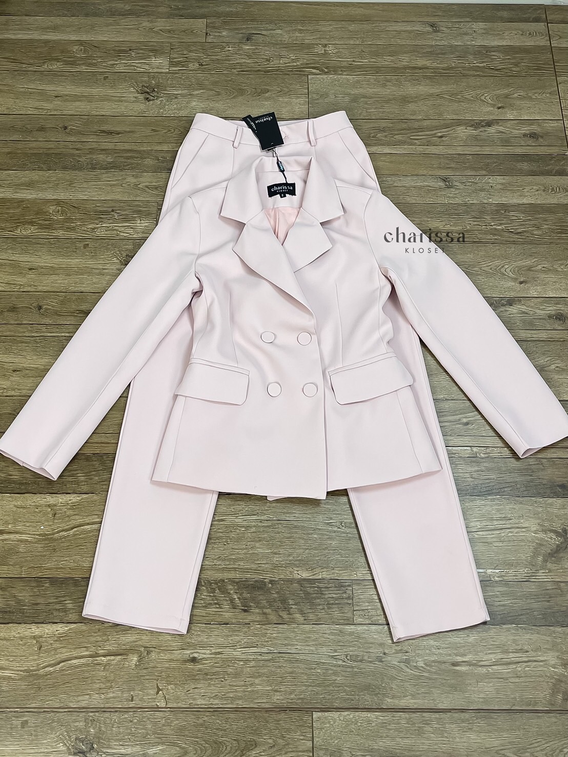 ชุดสูทผู้หญิง เซตสูทขายาวผู้หญิง ชุดสูทสีชมพูพาสเทล