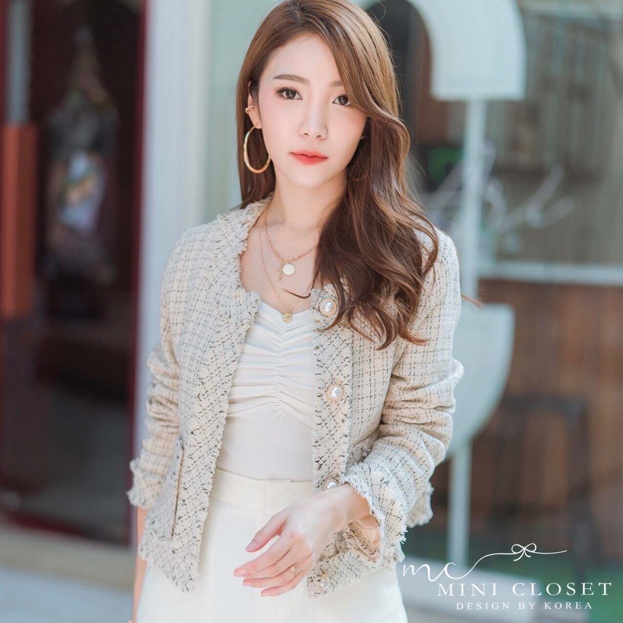 เสื้อคลุมผ้าทวีตเกาหลี ส่งฟรี