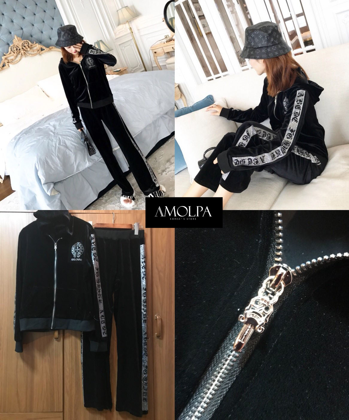 ชุดเซ็ท2ชิ้น เสื้อ+กางเกงขายาว ผ้ากำมะหยี่ งานป้าย