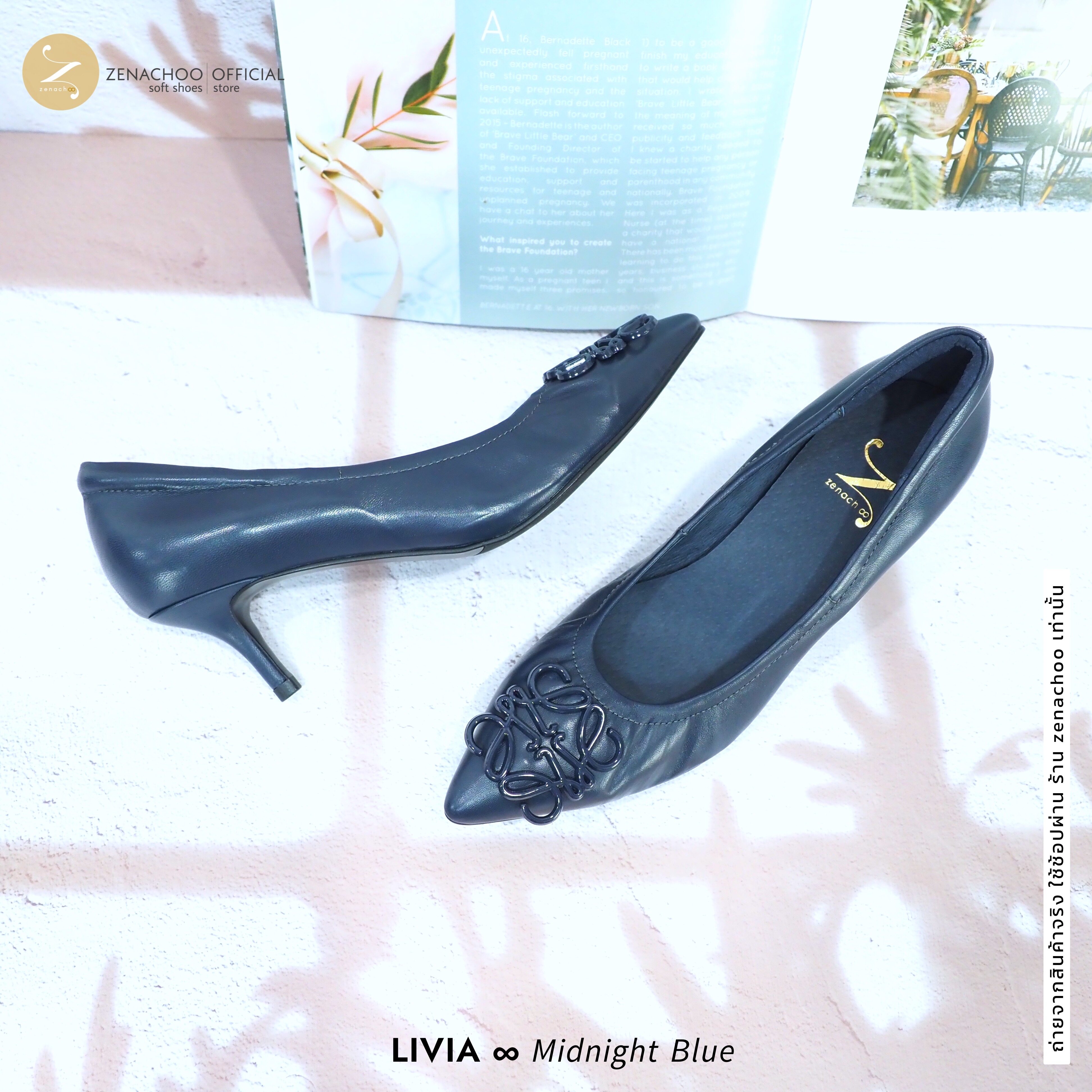 ทรงปกติ เปลี่ยนไซส์ได้-ไม่รับคืน Zenachoo รุ่น Livia สูง 2 นิ้ว รองเท้าหนังแกะแท้ หน้ากว้างไม่บีบเท้า หนังนิ่มมาก