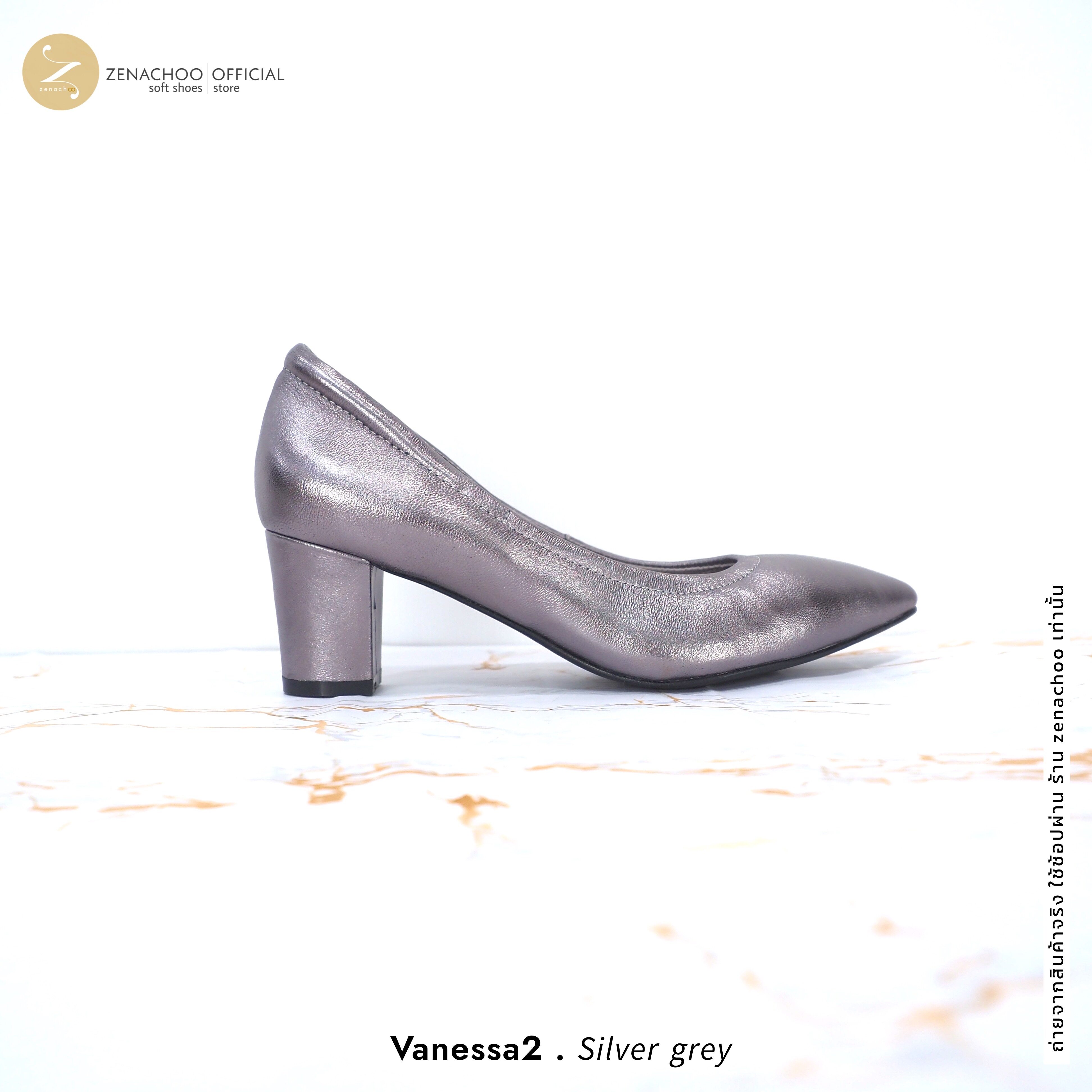 ทรงปกติ เปลี่ยนไซส์ได้ ไม่รับคืน Zenachoo Vanessa2 สี Siliver grey สูง 2 นิ้ว รองเท้าหนังแกะนิ่ม หัวแหลมทรงสวย