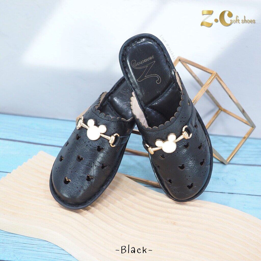 เท้ากว้างบวก 1 ไซส์ สินค้าลดราคา ไม่รับเปลี่ยน-คืน Zenachoo รองเท้าสุขภาพ Ryonh สูง 1.5 นิ้ว หนังแท้ ปิดหัวหนังนุ่ม พื้นนิ่มมาก