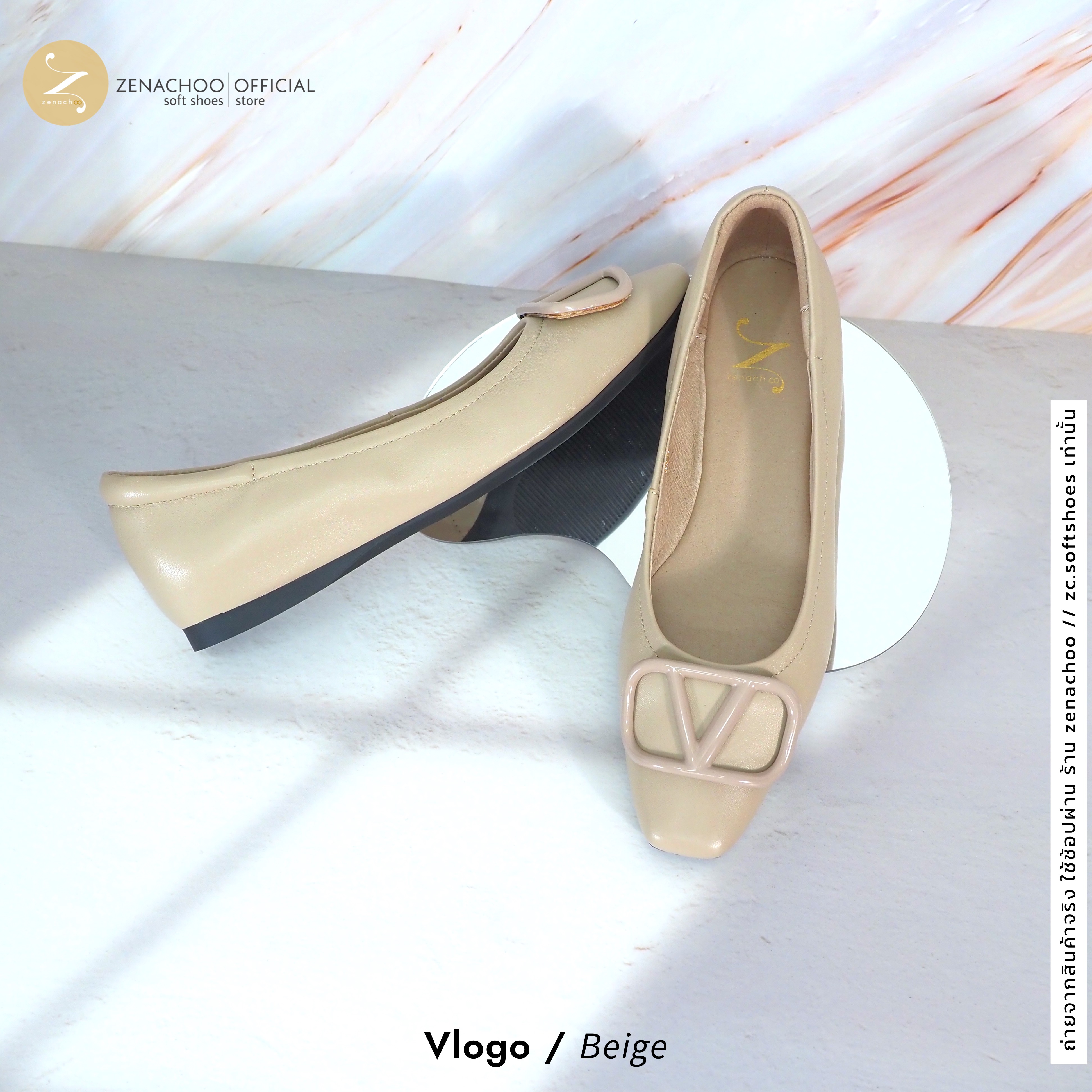 ทรงปกติ เปลี่ยนไซส์ได้-ไม่รับคืน Zenachoo รุ่น Vlogo สูง 1 นิ้ว รองเท้าหนังแกะแท้ หนังนิ่ม พื้นนุ่ม