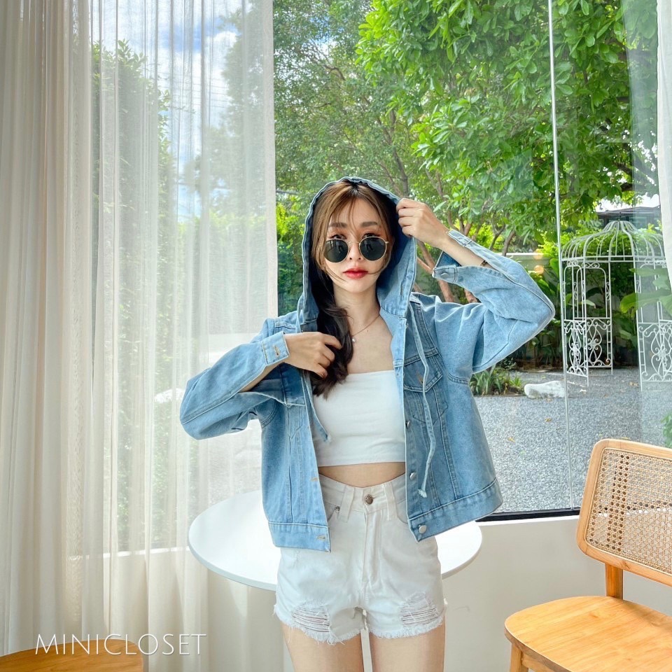 เสื้อยีนส์มีฮู้ด แจ็คเก็ตยีนส์ผู้หญิง