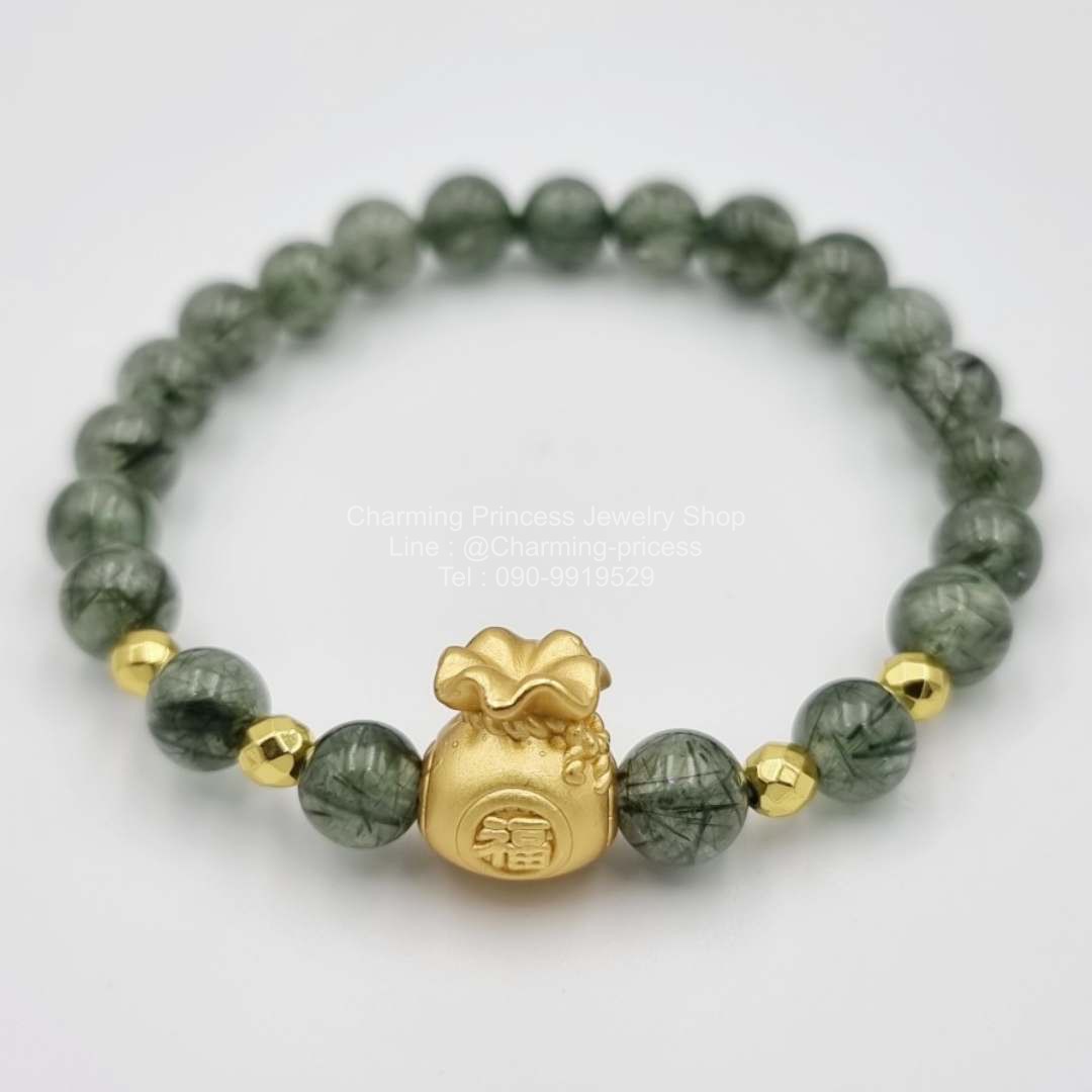 ไหมเขียวเหนี่ยวทรัพย์ Green Rutilated Quartz 7 มม AAA ร้อยพร้อมถุงเงินรับทรัพย์ ส่งผลให้นำพาโชคลาภเพิ่มทวีคูณ เส้นไหมละเอียด เห็นเป็นสีเขียว