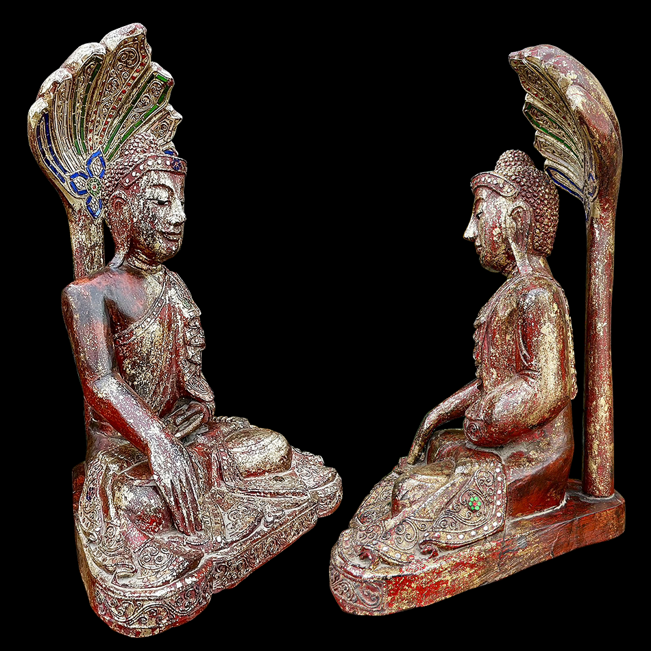 พระพุทธรูปไม้สัก แกะสลัก ปางนาคปรก อายุราว100ปี