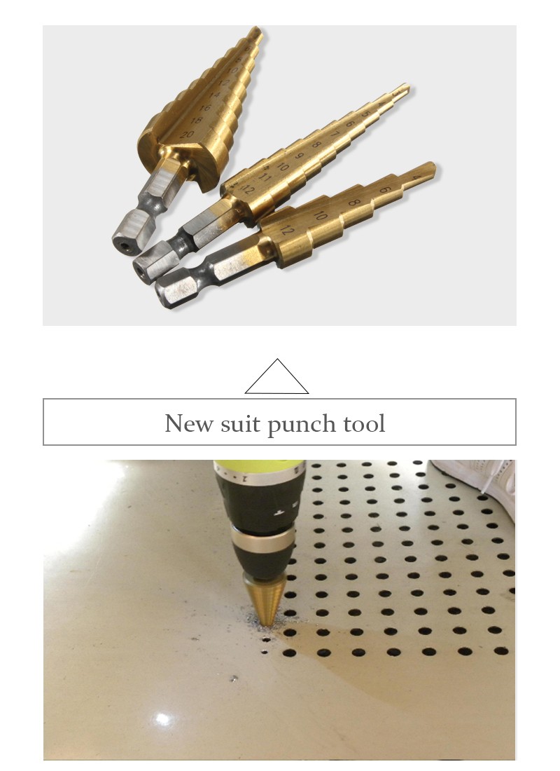 ST08 ดอกเจาะคว้านรู ดอกเจาะขั้นบันได Step Drill ชุบไทเทเนียม เจาะ ไม้ เหล็ก ยกชุด 3 ดอกเบอร์ มิล