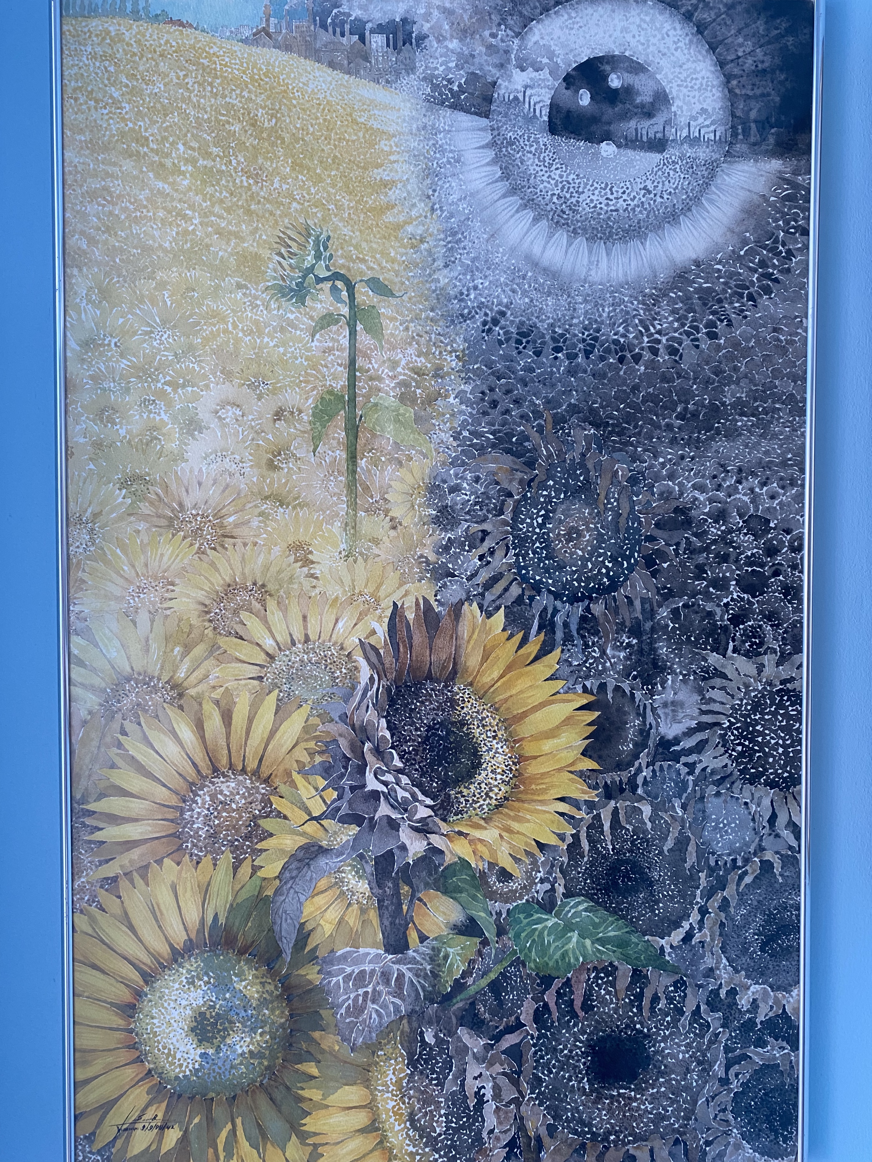 ภาพวาดสีน้ำ ชุด3ภาพ พู่กันและการเดินทาง ผลงานจิตรกร สมบูรณ์ พวงดอกไม้