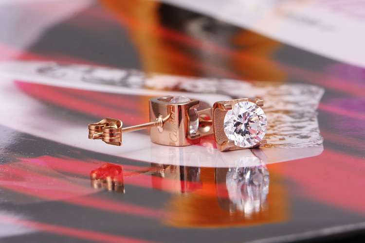 ต่างหูสำหรับผิวแพ้ง่าย Square Dots TT(พร้อมส่งสีโรสโกล)_ET142