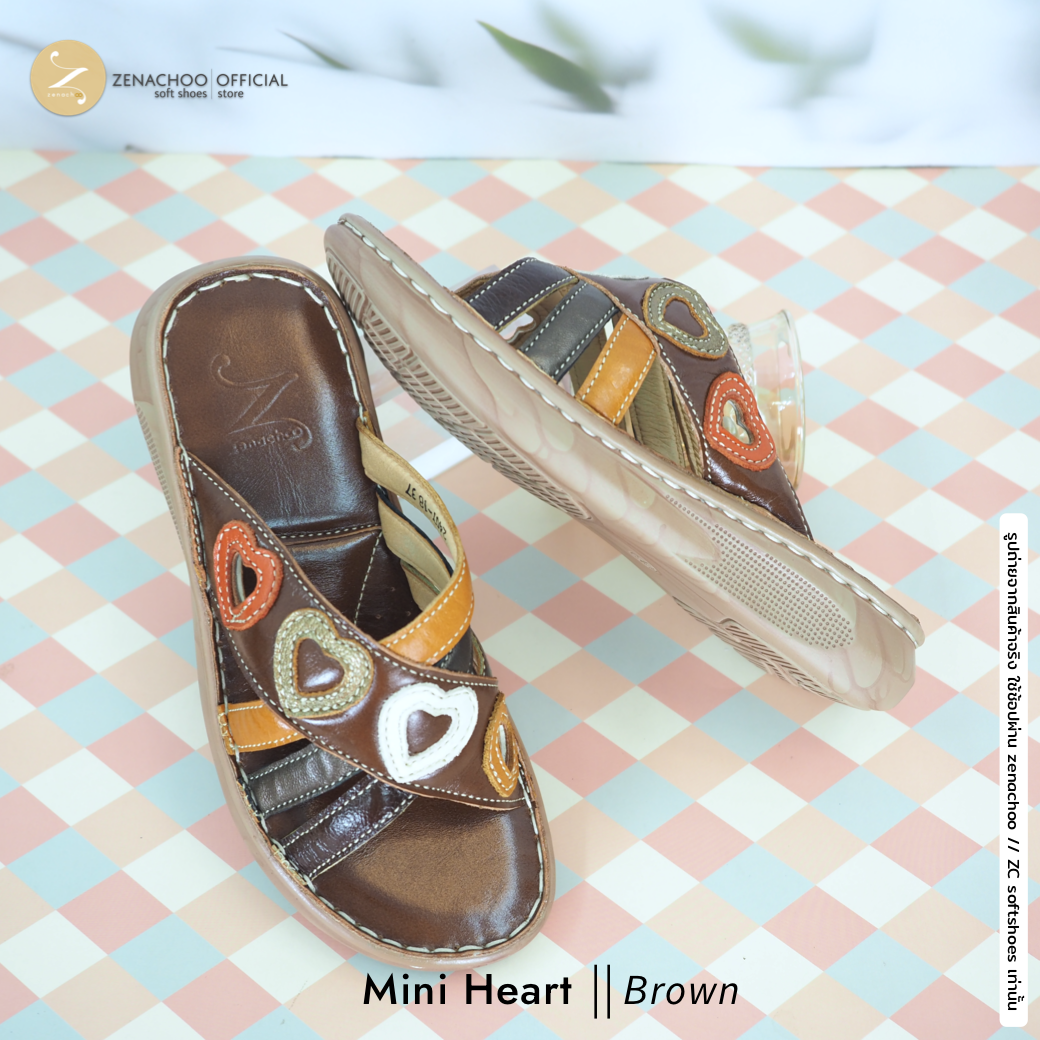 ทรงปกติ เปลี่ยนไซส์ได้-ไม่รับคืน Zenachoo รองเท้าสุขภาพ หนังแท้ทั้งคู่ รุ่น Mini Heart สูง 1.2นิ้ว (3.5เซน) หน้าสวม รับประกันความนุ่มสบาย