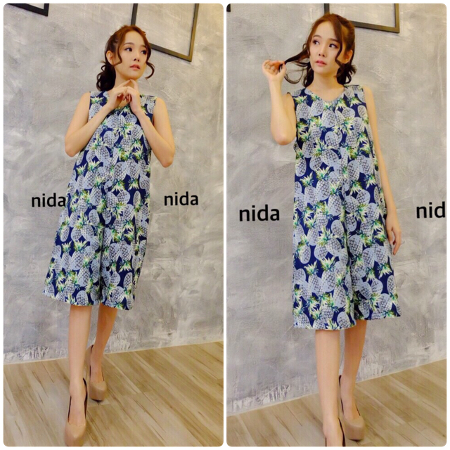 จั๊มสูท จั๊มสูทลายสับปะรด จั๊มสูทแขนกุด จั๊มสูทขา3ส่วน