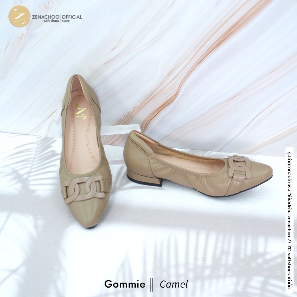ทรงปกติ เปลี่ยนไซส์ได้ ไม่รับคืน Zenachoo รุ่น Gommie สูง 1 นิ้ว รองเท้าส้นแบน ทรงขายดี หนังแกะแท้ นิ่มสบาย