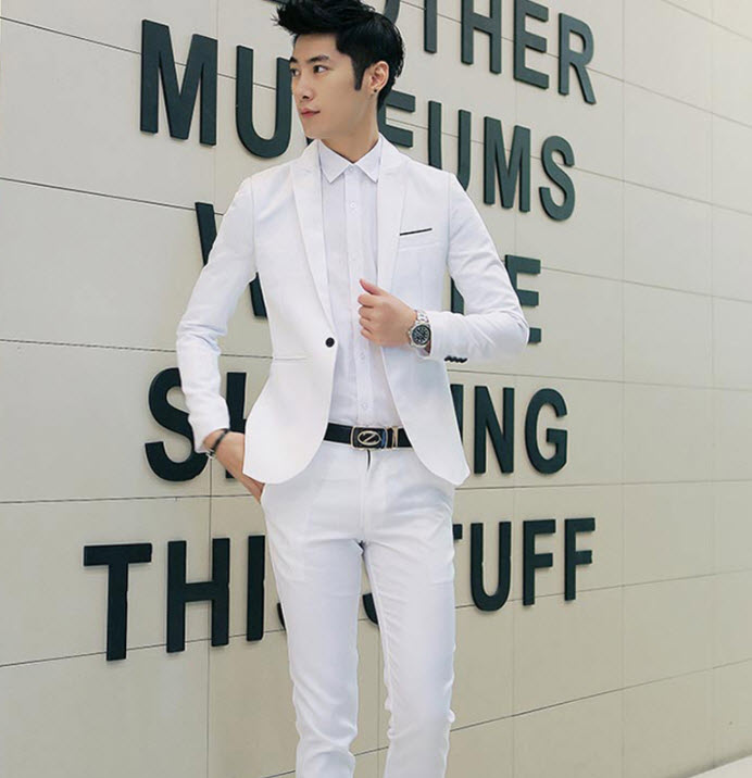 เสื้อสูทผู้ชาย สีขาว แขนยาว