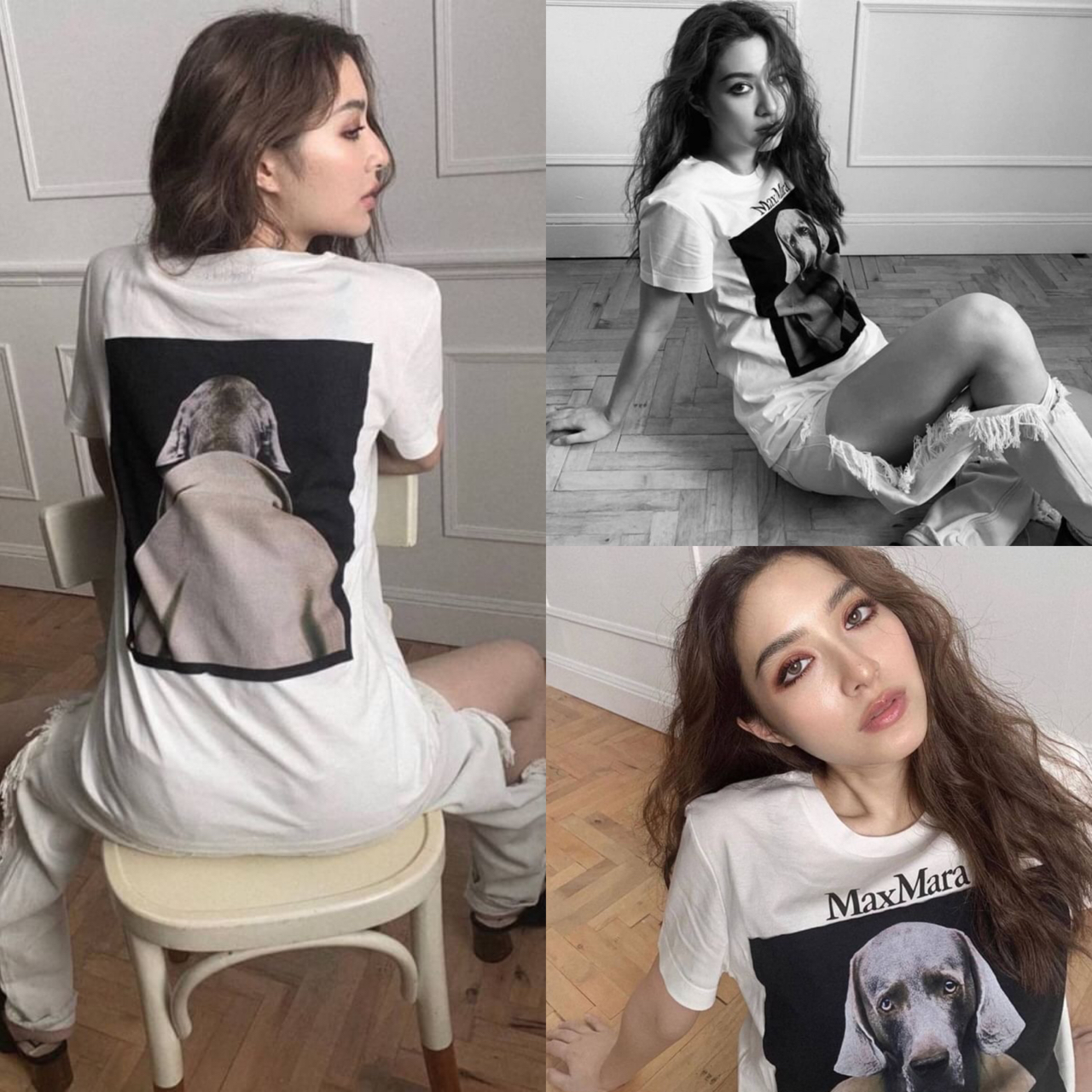 เสื้อยืดสไตล์ MaxMara ลายสุนัข แบบคุณมิว คุณแอน ใส่