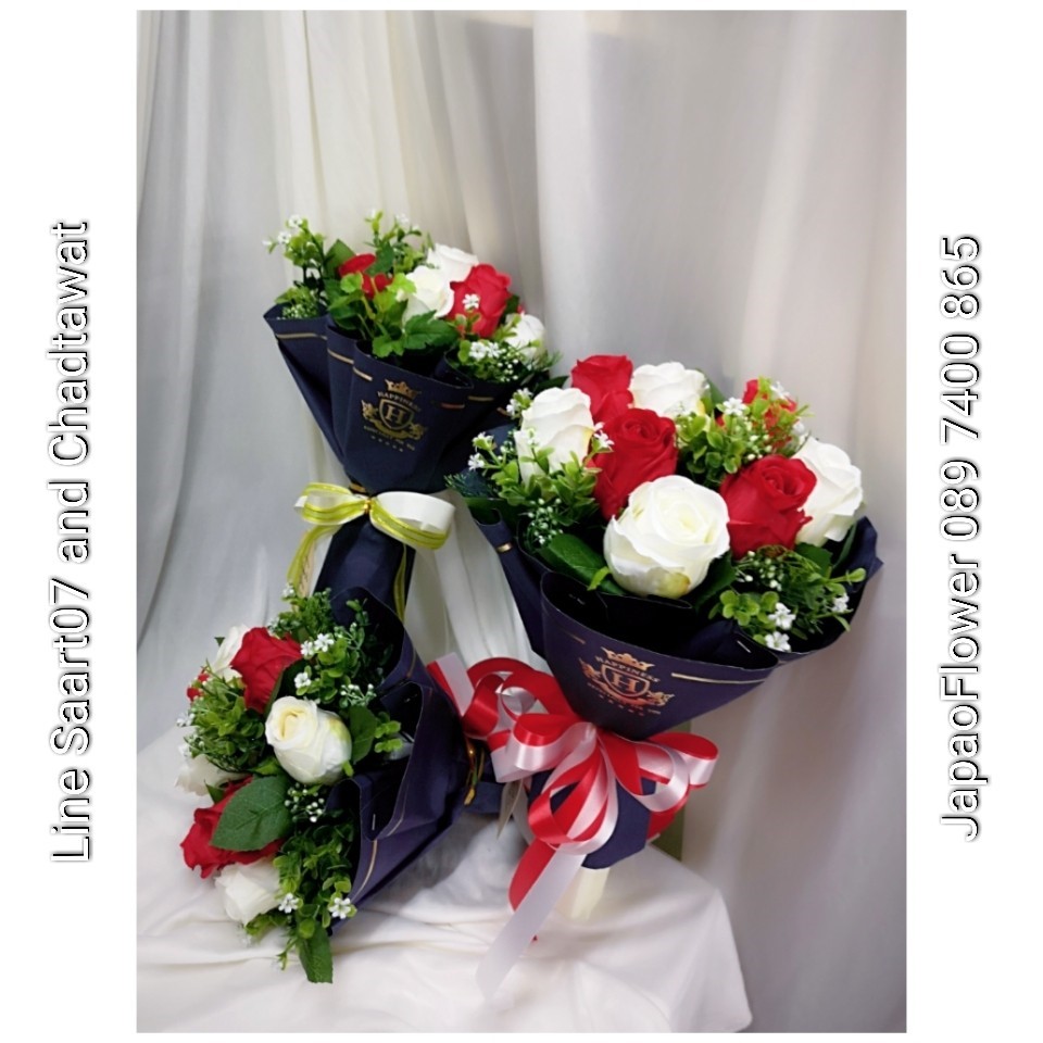 ช่อดอกกุหลาบแห้ง สีแดงขาว