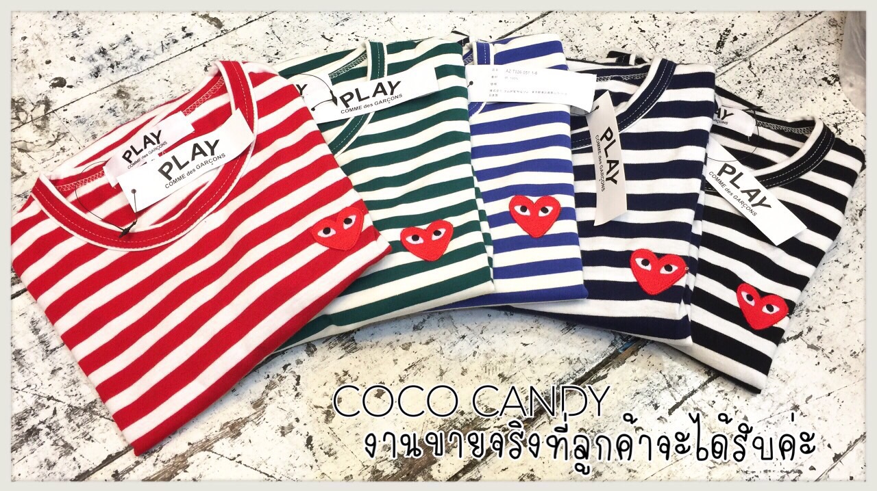 PLAY COMME des GARCONS Stripe Longsleeves T-Shirt เสื้อยืดแขนยาวลายขวางแบรนด์ดัง PLAY COMME des GARCONS เนื้อผ้ายืดนุ่มมืองานTop MIRROR งานเย็บเนี้ยบ คัตติ้งทุกจุดเป๊ะ