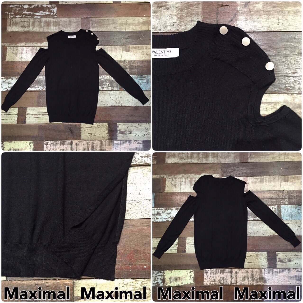 Valentinoเสื้อนิตติ้งแขนยาวเว้าหัวไหล่แต่งกระดุมเงิน