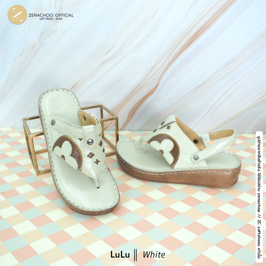 ทรงปกติ เปลี่ยนไซส์ได้-ไม่รับคืน Zenachoo รองเท้าสุขภาพ หนังแท้ทั้งคู่ รุ่น LuLu สูง 1.5 นิ้ว ปรับสายได้ รับประกันความนุ่มสบาย