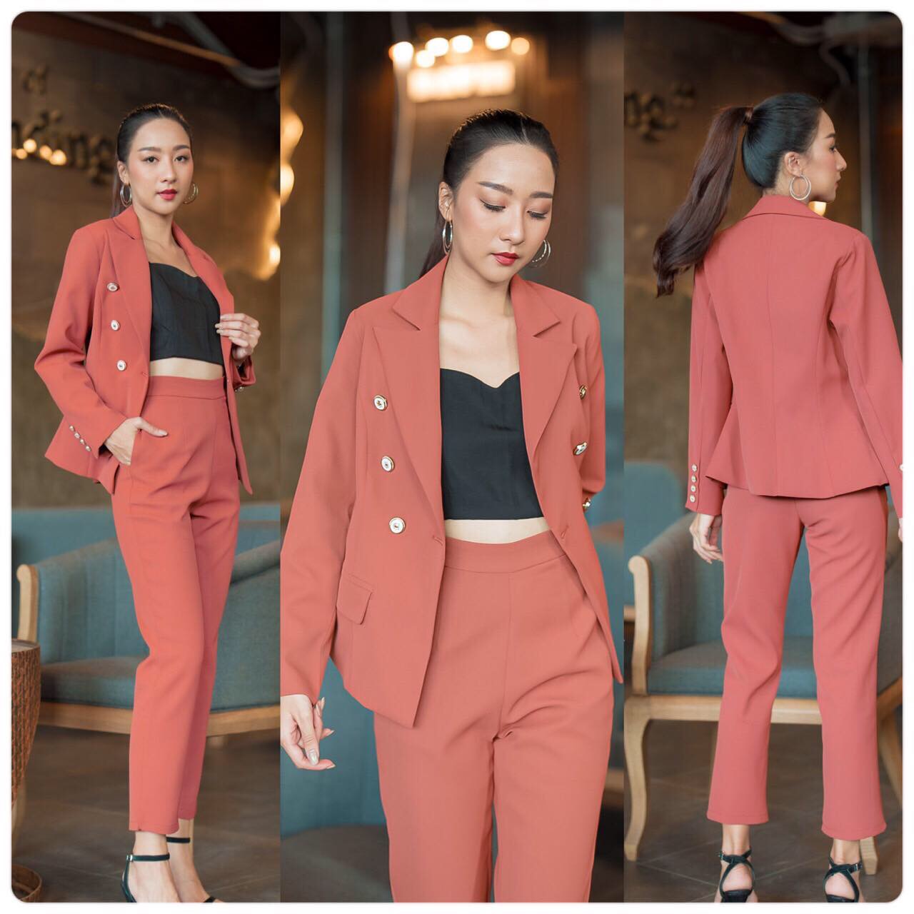 ชุดสูทผู้หญิง เซตสูทลุคCEO ชุดสีส้มอิฐ