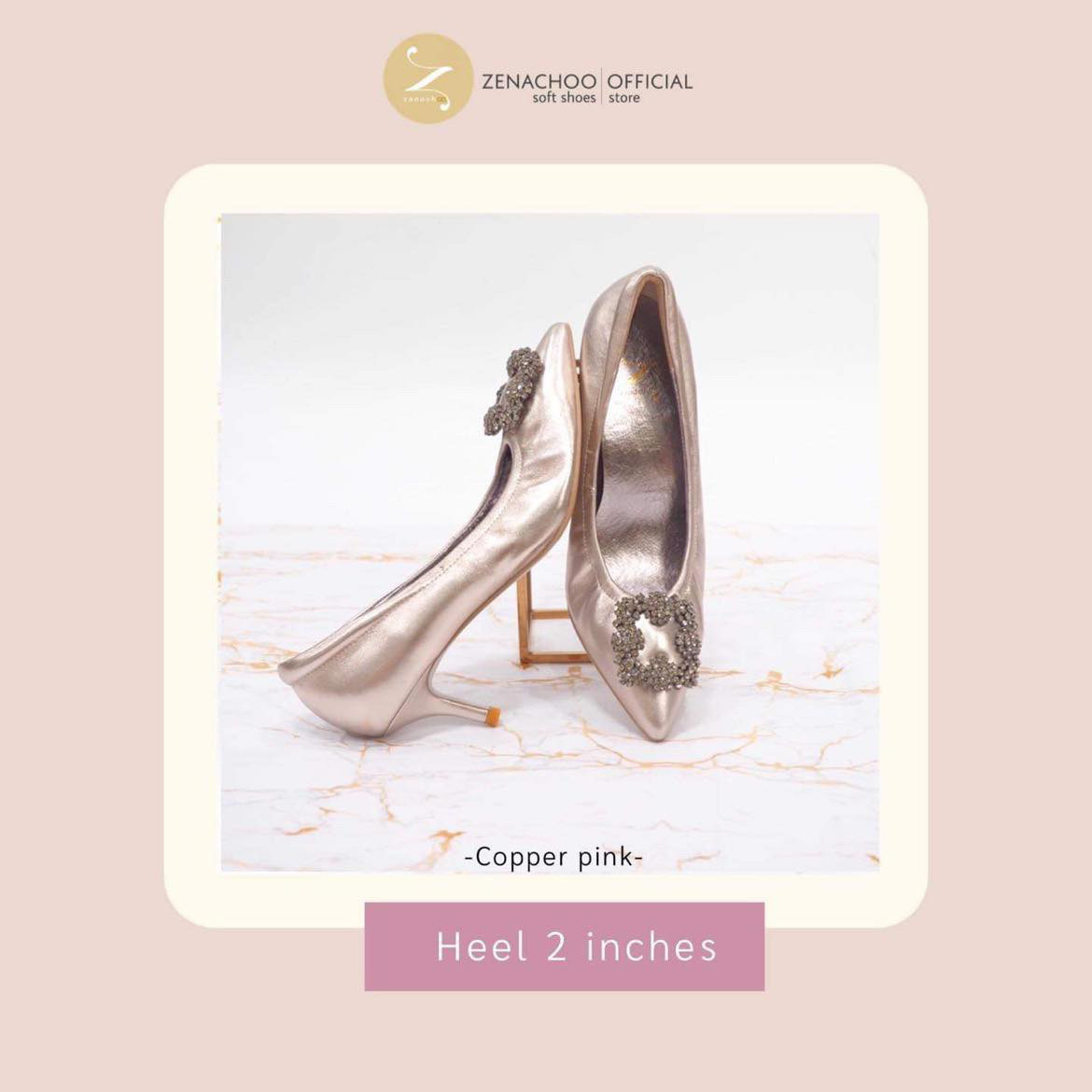 ทรงปกติ เปลี่ยนไซส์ได้-ไม่รับคืน รีสต๊อค Zenachoo Viola2 สี Copper Pink ส้นสูง 2 นิ้ว รองเท้าแกะแท้ ทรงสวยไม่บีบเท้า ขายดีมาก