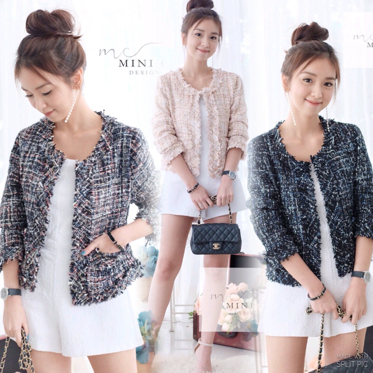 เสื้อคลุมตัวสวย มาใหม่ ไฮโซ ดูดี เนื้อผ้าชาแนลสวย แซมดิ้นเงินวิ้งๆวาวๆ