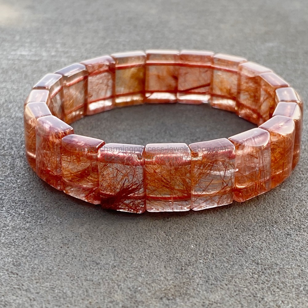 กำไลไหมเศรษฐี ไหมแน่น Red Rutilated Quartz ความกว้างกำไล 56 มม กำไลเป็นแบบยืดได้