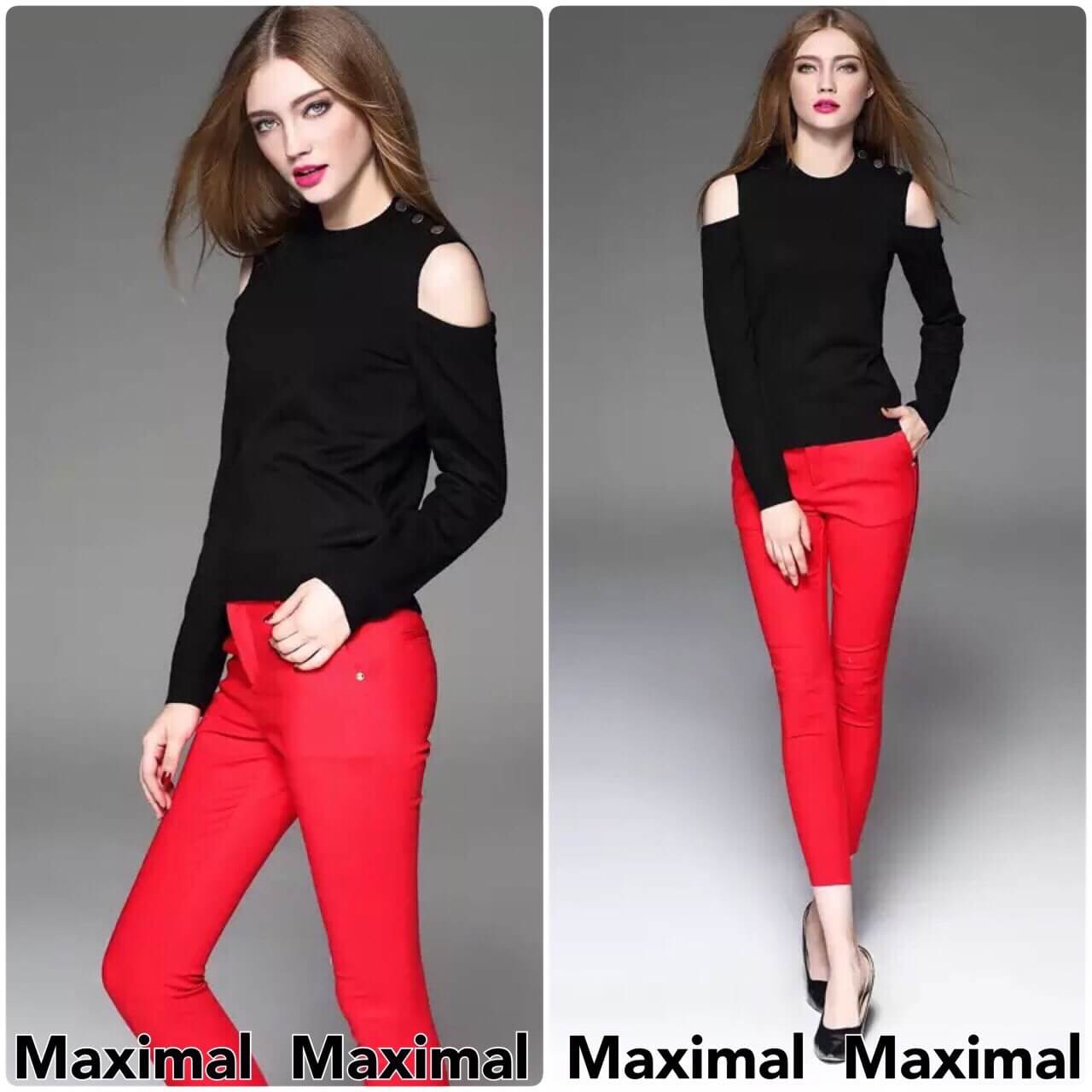 Valentinoเสื้อนิตติ้งแขนยาวเว้าหัวไหล่แต่งกระดุมเงิน