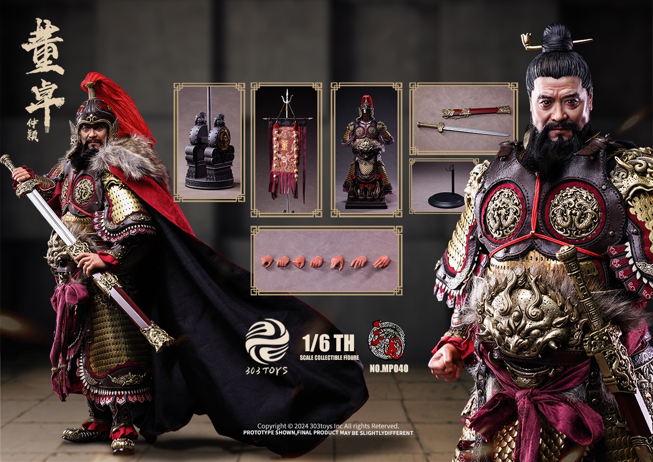 303TOYS MP040 + MP041 THREE KINGDOMS SERIES: DONG ZHUO ZHONGYING - MARQUIS OF MEI (EXCLUSIVE COPPER EDITION) + WARHORSE OF DONG ZHUO
